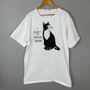 Vintage Cat Shirt I Don't Do Mouse Work Humor Graphic Tee White Unisex Oversized